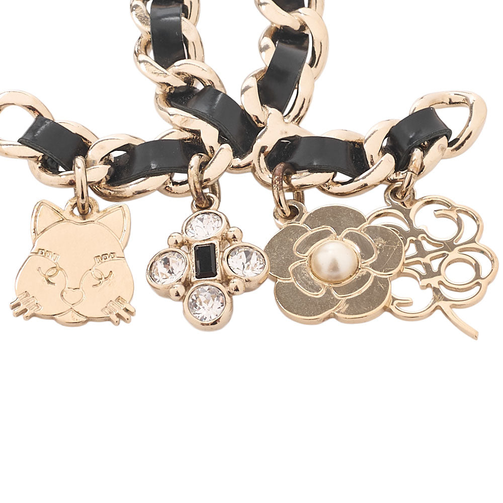 CHANEL Coco Mark Icon B17B Brooch GP x Faux Pearl x Leather (Gold Plating) Black Gold-Tone Hardware, Pre-Owned