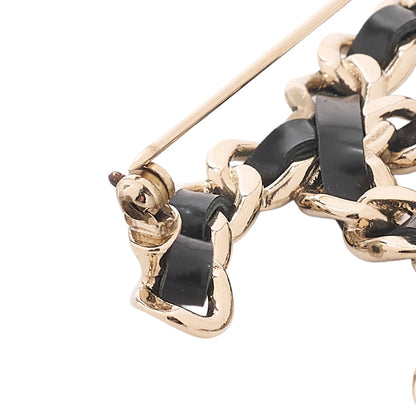 CHANEL Coco Mark Icon B17B Brooch GP x Faux Pearl x Leather (Gold Plating) Black Gold-Tone Hardware, Pre-Owned