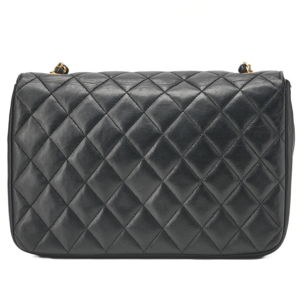 CHANEL Lambskin Matelasse Round Flap Chain Shoulder Black Gold-Tone Hardware, Pre-Owned
