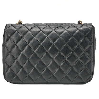 CHANEL Lambskin Matelasse Round Flap Chain Shoulder Black Gold-Tone Hardware, Pre-Owned
