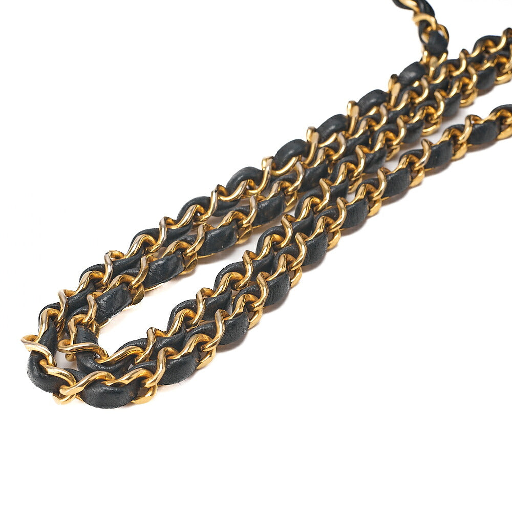 CHANEL Lambskin Matelasse Round Flap Chain Shoulder Black Gold-Tone Hardware, Pre-Owned