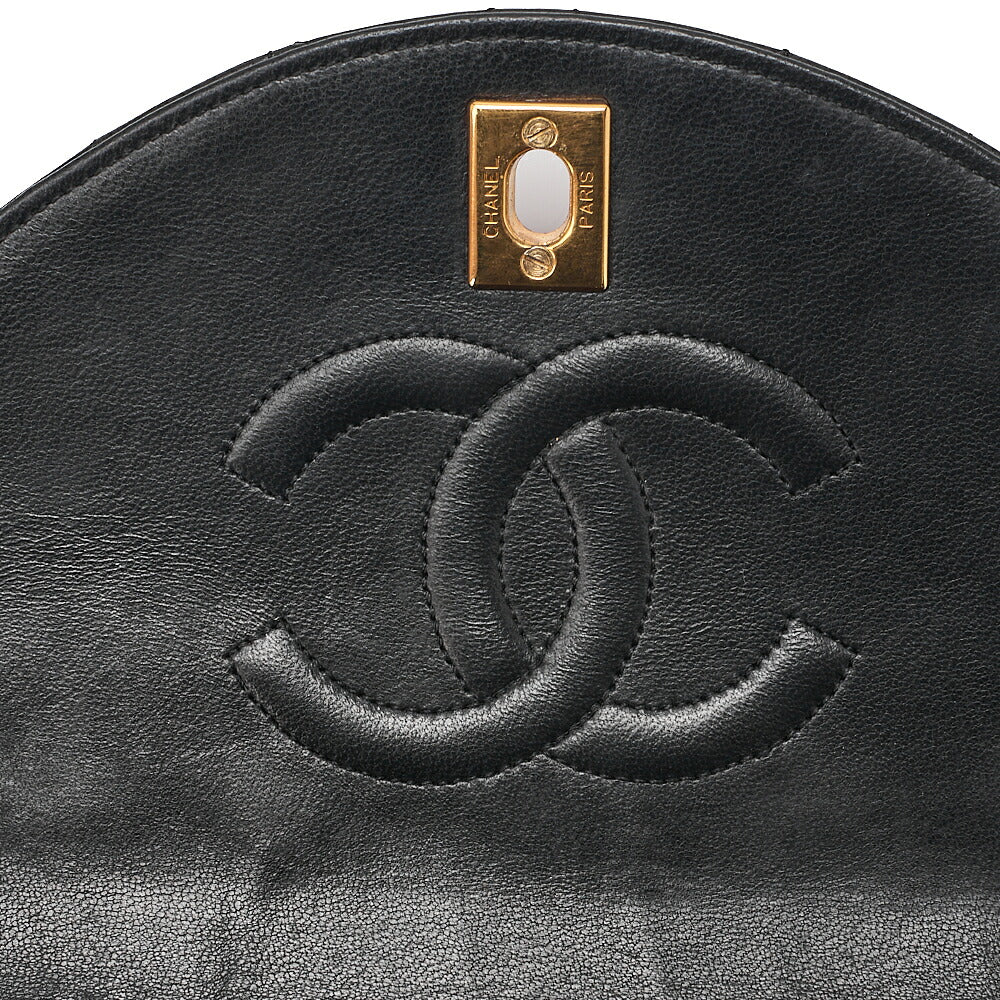 CHANEL Lambskin Matelasse Round Flap Chain Shoulder Black Gold-Tone Hardware, Pre-Owned