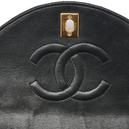 CHANEL Lambskin Matelasse Round Flap Chain Shoulder Black Gold-Tone Hardware, Pre-Owned