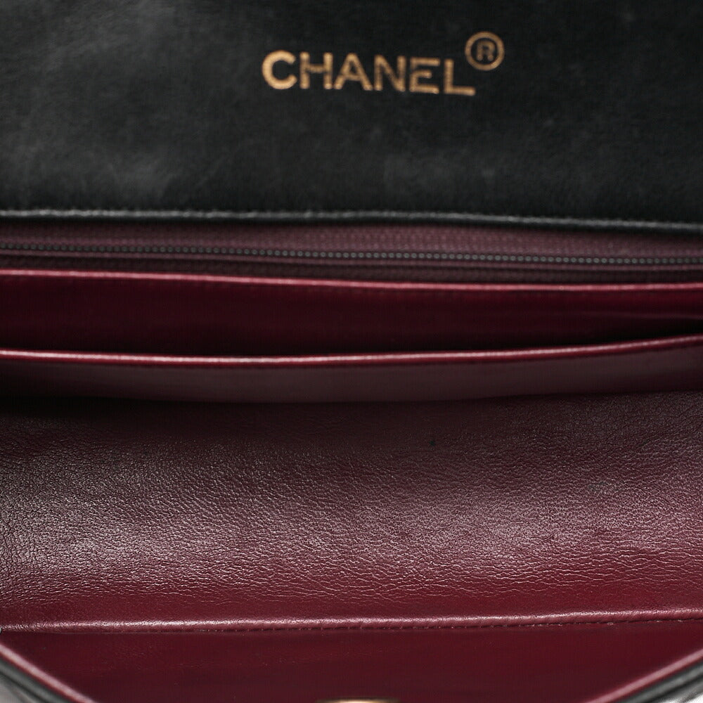 CHANEL Lambskin Matelasse Round Flap Chain Shoulder Black Gold-Tone Hardware, Pre-Owned