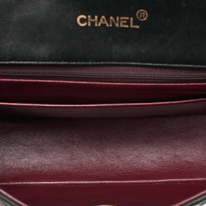 CHANEL Lambskin Matelasse Round Flap Chain Shoulder Black Gold-Tone Hardware, Pre-Owned