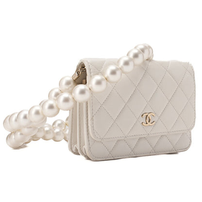 CHANEL Minimatrasse Fake Pearl Pearl Chain Wallet Lambskin White Gold-Tone Hardware, Pre-Owned