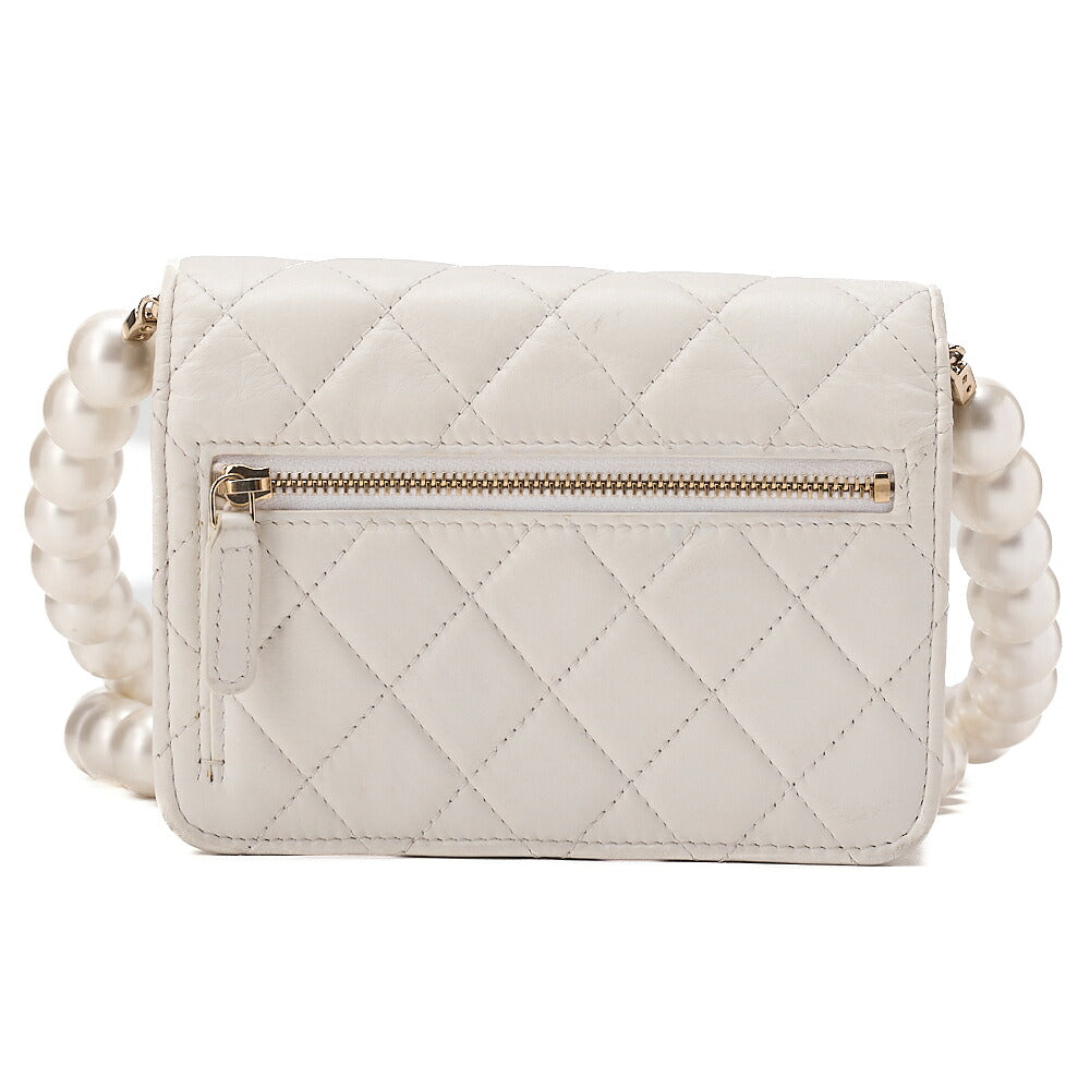 CHANEL Minimatrasse Fake Pearl Pearl Chain Wallet Lambskin White Gold-Tone Hardware, Pre-Owned