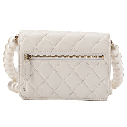 CHANEL Minimatrasse Fake Pearl Pearl Chain Wallet Lambskin White Gold-Tone Hardware, Pre-Owned