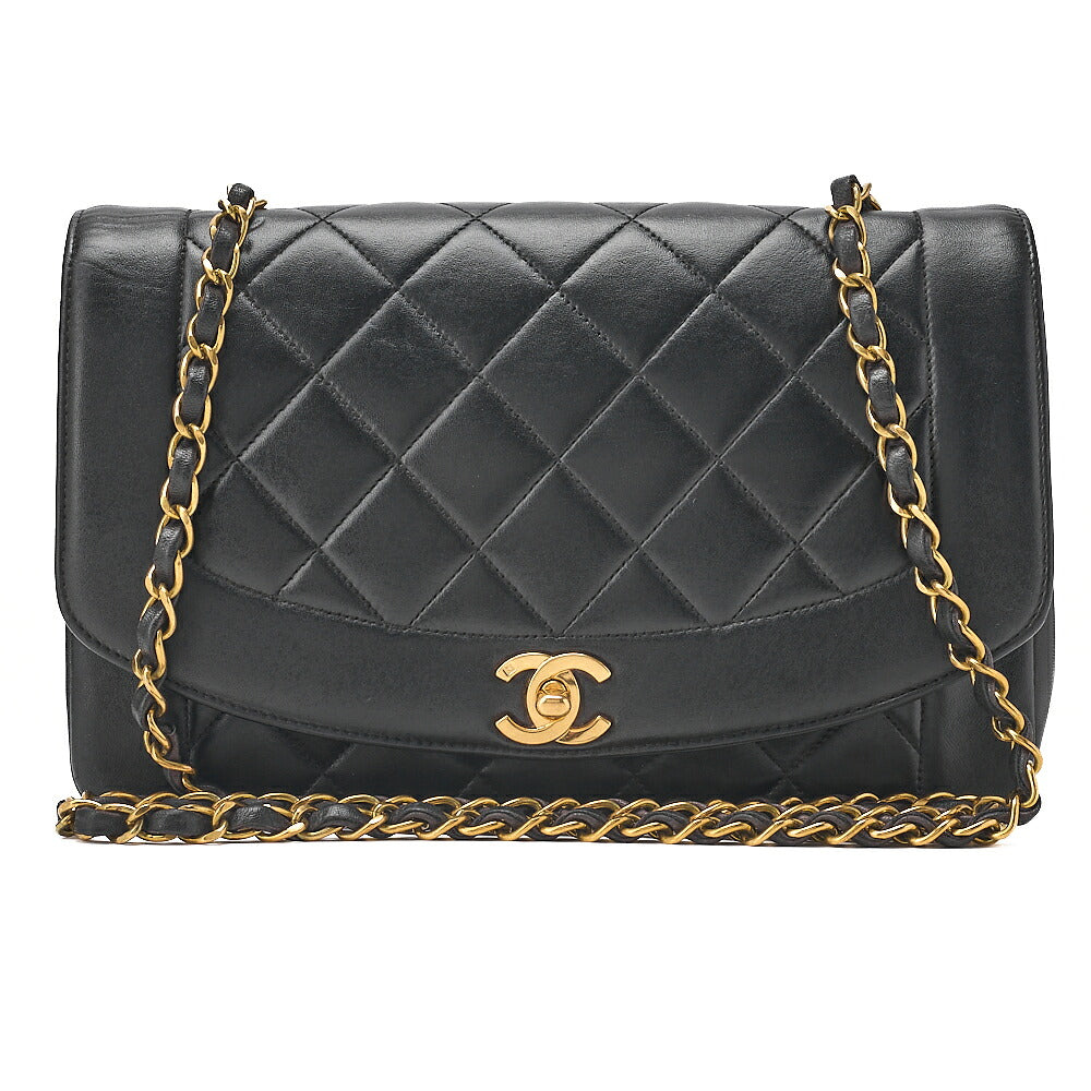 CHANEL Lambskin Matelasse Diana Flap Chain Shoulder Black Gold-Tone Hardware, Pre-Owned