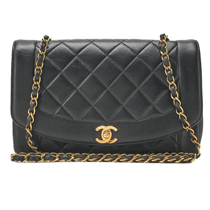 CHANEL Lambskin Matelasse Diana Flap Chain Shoulder Black Gold-Tone Hardware, Pre-Owned