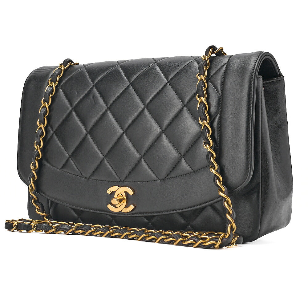 CHANEL Lambskin Matelasse Diana Flap Chain Shoulder Black Gold-Tone Hardware, Pre-Owned