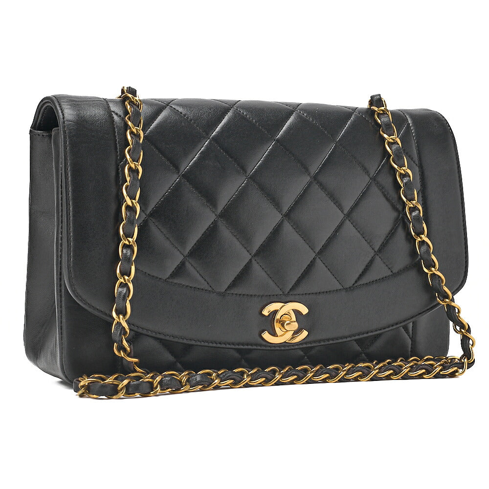 CHANEL Lambskin Matelasse Diana Flap Chain Shoulder Black Gold-Tone Hardware, Pre-Owned