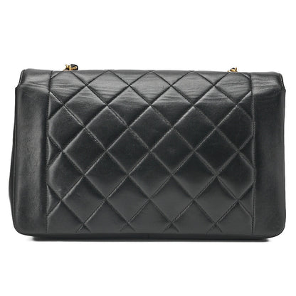 CHANEL Lambskin Matelasse Diana Flap Chain Shoulder Black Gold-Tone Hardware, Pre-Owned