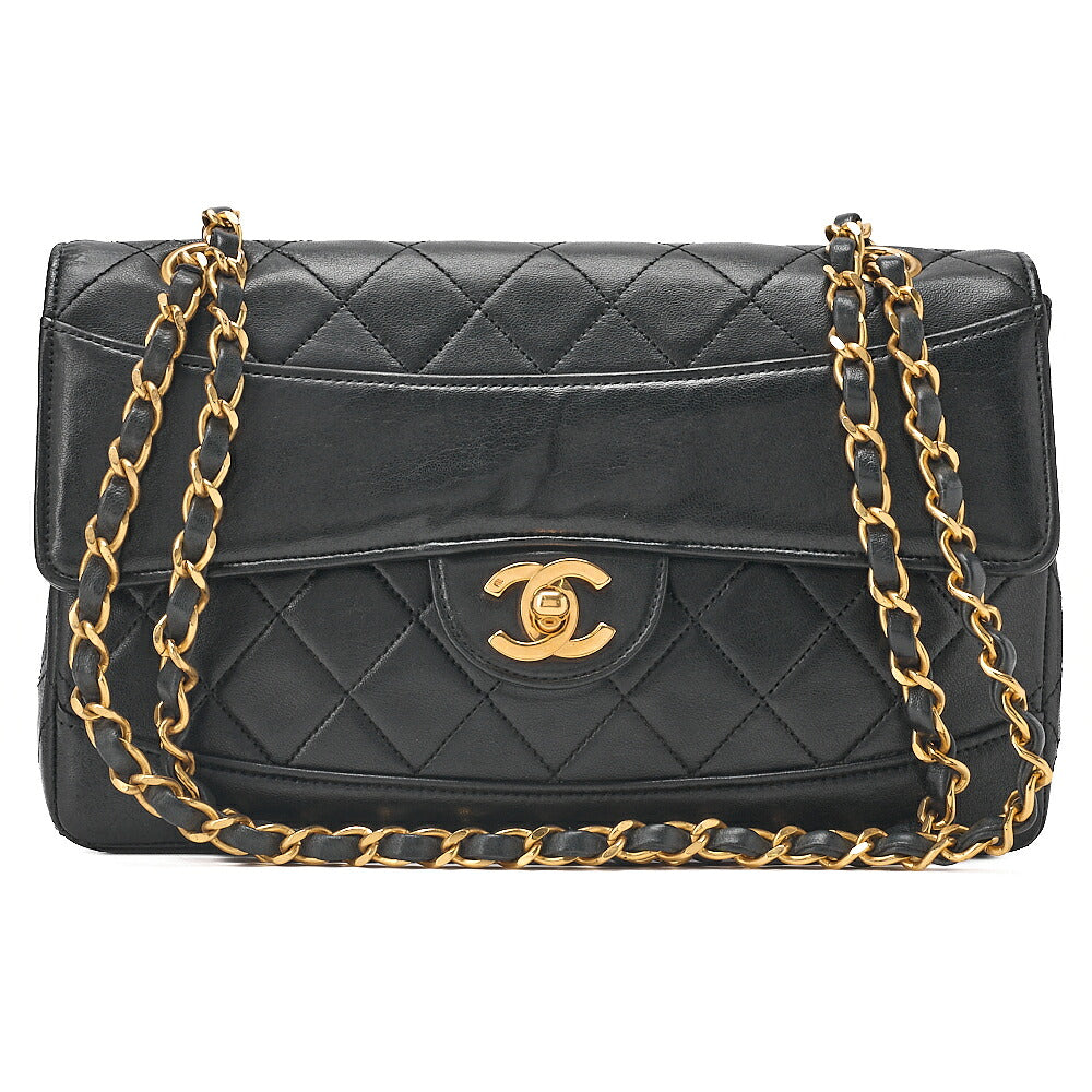 CHANEL Lambskin Matelasse Design Flap Single Chain Shoulder Black Gold-Tone Hardware, Pre-Owned