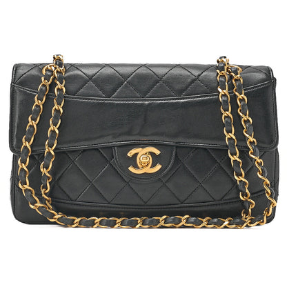 CHANEL Lambskin Matelasse Design Flap Single Chain Shoulder Black Gold-Tone Hardware, Pre-Owned