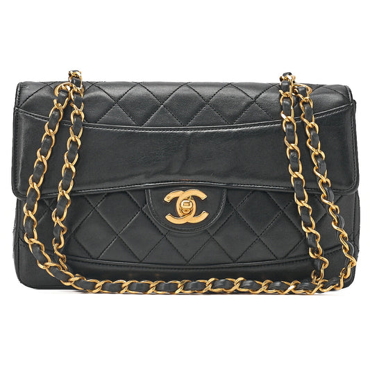 CHANEL Lambskin Matelasse Design Flap Single Chain Shoulder Black Gold-Tone Hardware, Pre-Owned