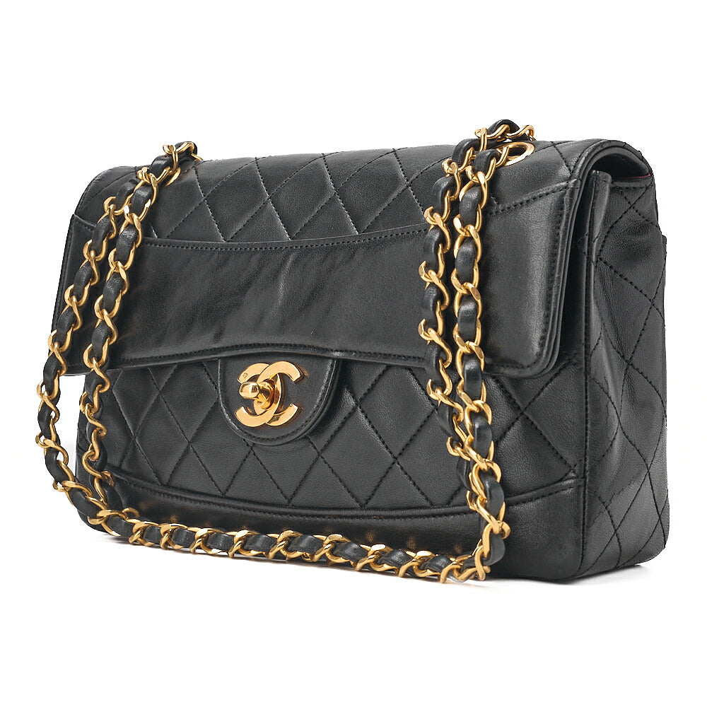 CHANEL Lambskin Matelasse Design Flap Single Chain Shoulder Black Gold-Tone Hardware, Pre-Owned