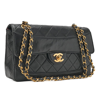 CHANEL Lambskin Matelasse Design Flap Single Chain Shoulder Black Gold-Tone Hardware, Pre-Owned