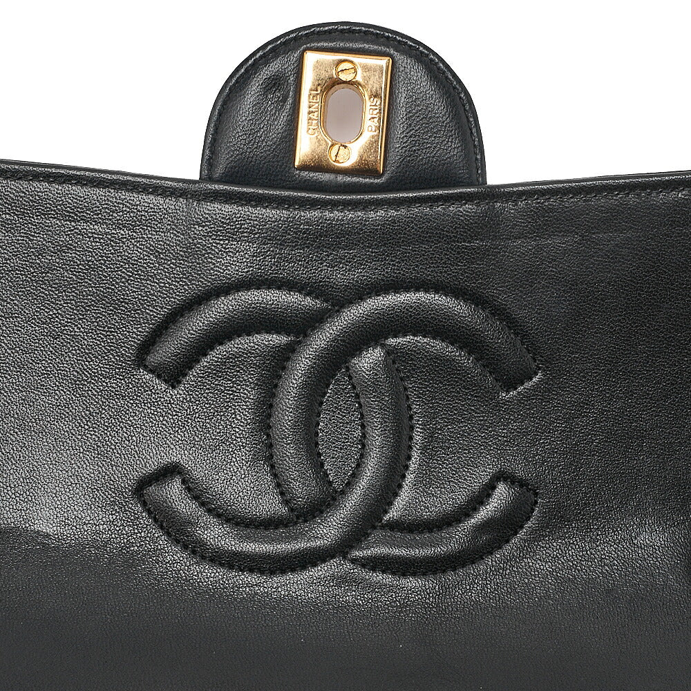 CHANEL Lambskin Matelasse Design Flap Single Chain Shoulder Black Gold-Tone Hardware, Pre-Owned