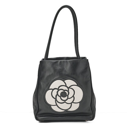 CHANEL Camellia Line Tote Bag Lambskin Black x White Gold-Tone Hardware, Pre-Owned