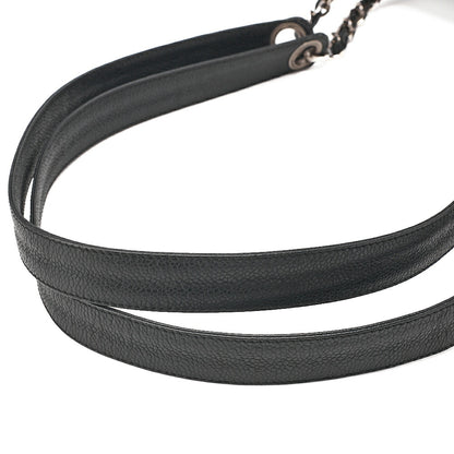 CHANEL Outside Flap Coco Mark Shoulder Bag Caviar Skin Black Silver-Tone Hardware, Pre-Owned