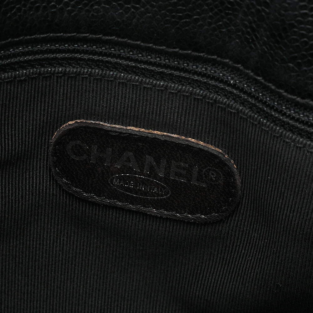 CHANEL Outside Flap Coco Mark Shoulder Bag Caviar Skin Black Silver-Tone Hardware, Pre-Owned