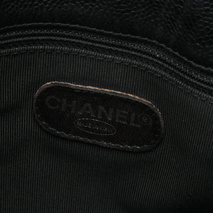 CHANEL Outside Flap Coco Mark Shoulder Bag Caviar Skin Black Silver-Tone Hardware, Pre-Owned