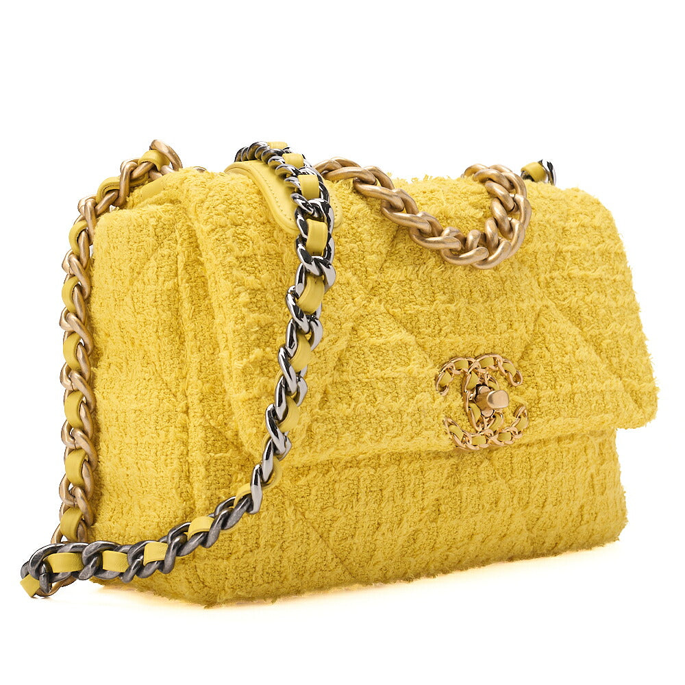 CHANEL Matelasse Chanel 19 Tweed 2-Way Chain Shoulder Yellow Gold X Silver-Tone Hardware, Pre-Owned