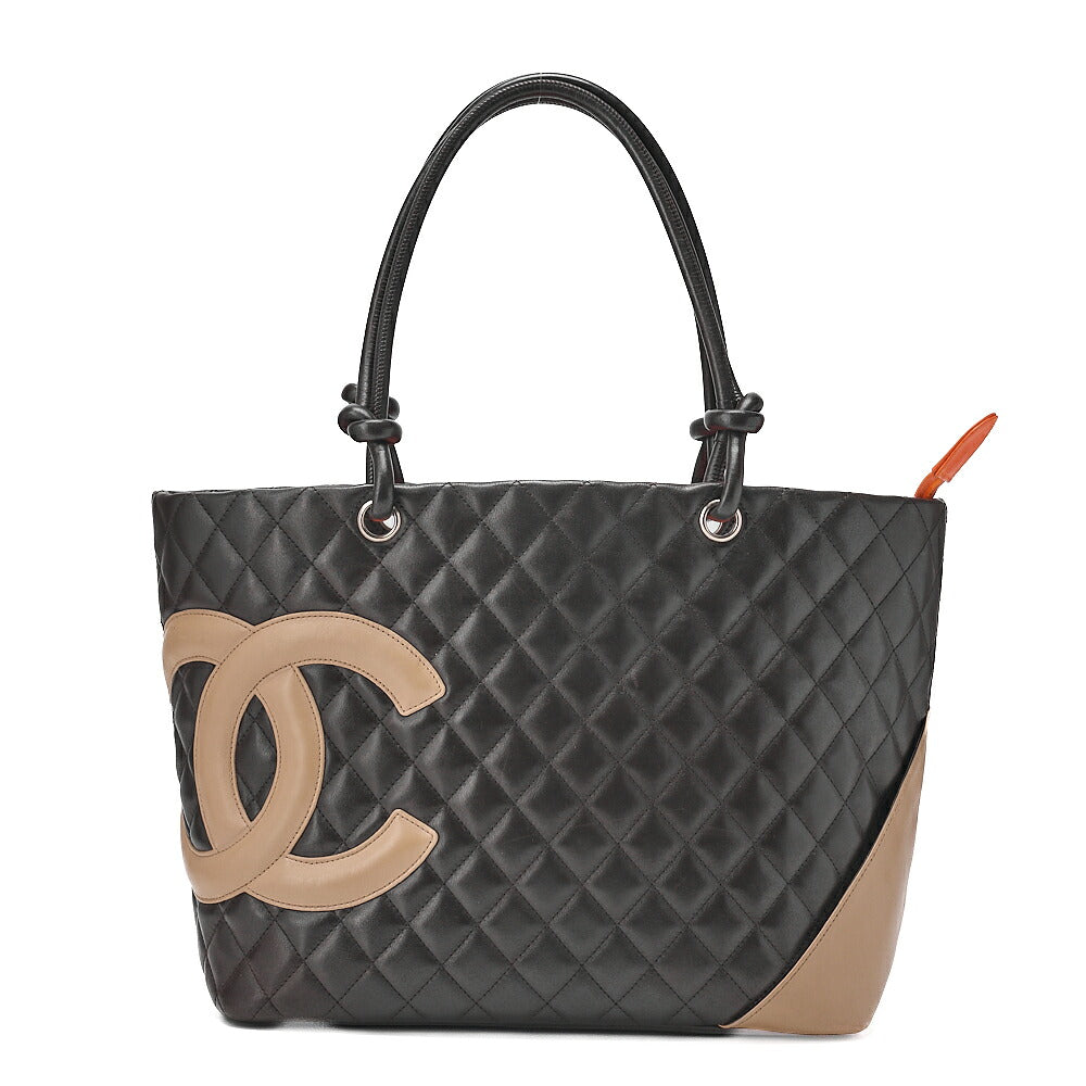 CHANEL Cambonline Calf Leather Tote Bag Brown x Beige Silver-Tone Hardware, Pre-Owned