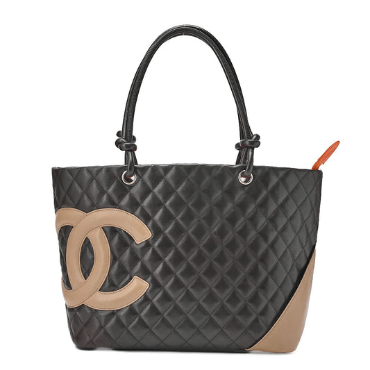 CHANEL Cambonline Calf Leather Tote Bag Brown x Beige Silver-Tone Hardware, Pre-Owned