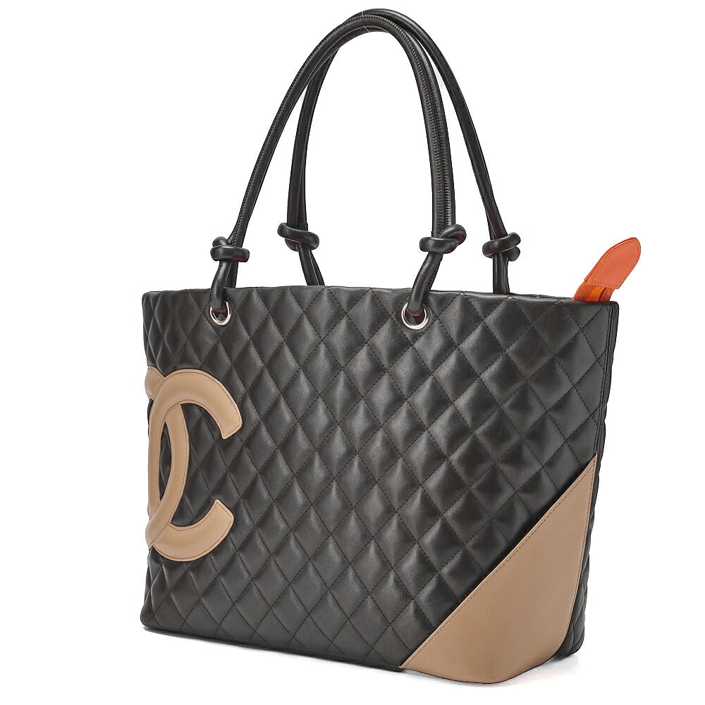 CHANEL Cambonline Calf Leather Tote Bag Brown x Beige Silver-Tone Hardware, Pre-Owned