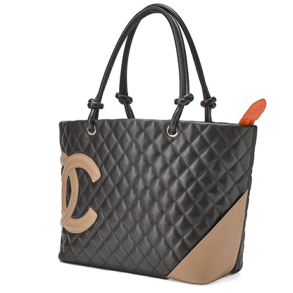 CHANEL Cambonline Calf Leather Tote Bag Brown x Beige Silver-Tone Hardware, Pre-Owned