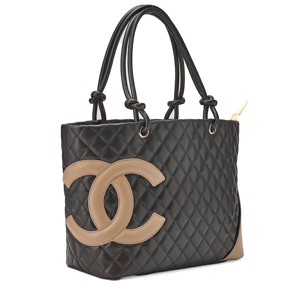 CHANEL Cambonline Calf Leather Tote Bag Brown x Beige Silver-Tone Hardware, Pre-Owned