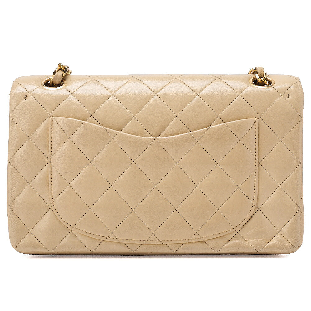 CHANEL Lambskin Matelasse Double Flap 23cm Chain Shoulder Beige Gold-Tone Hardware, Pre-Owned
