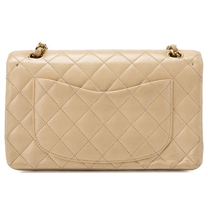 CHANEL Lambskin Matelasse Double Flap 23cm Chain Shoulder Beige Gold-Tone Hardware, Pre-Owned