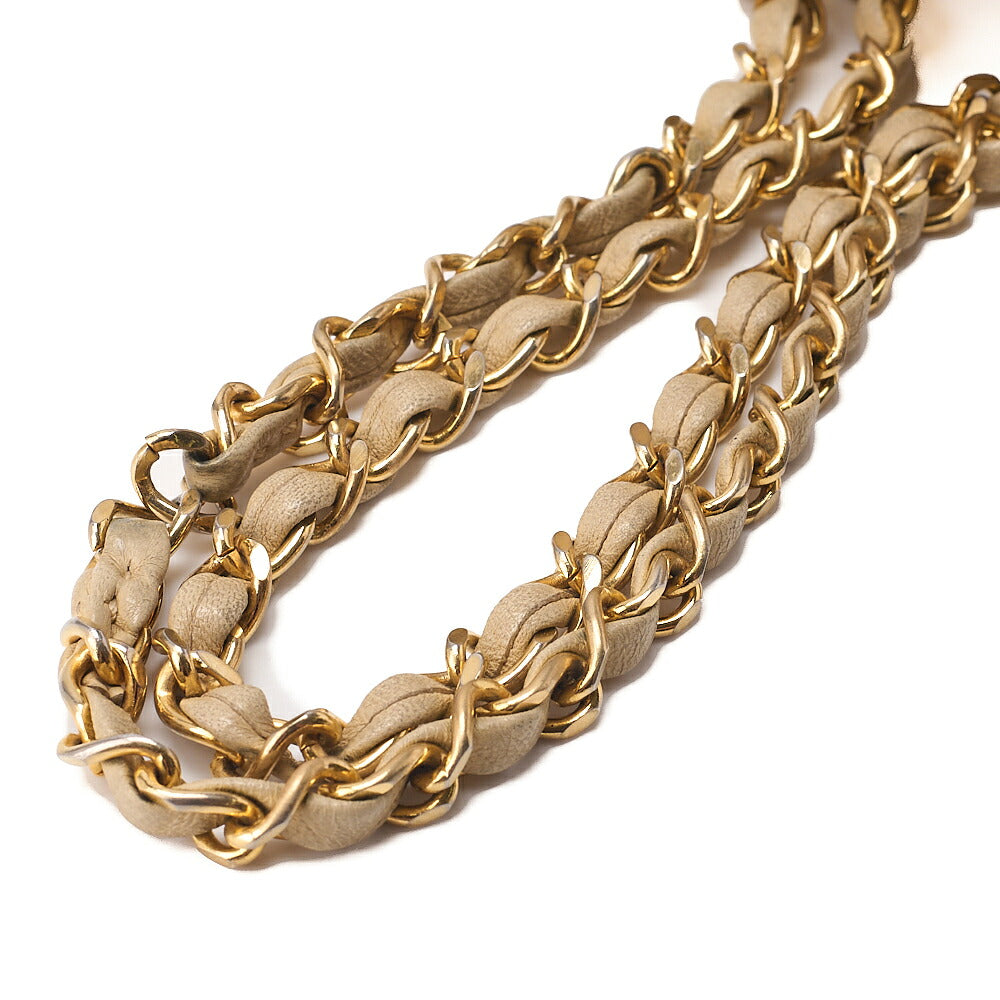 CHANEL Lambskin Matelasse Double Flap 23cm Chain Shoulder Beige Gold-Tone Hardware, Pre-Owned