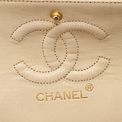 CHANEL Lambskin Matelasse Double Flap 23cm Chain Shoulder Beige Gold-Tone Hardware, Pre-Owned