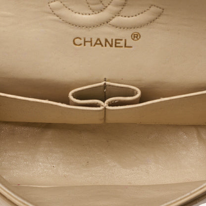CHANEL Lambskin Matelasse Double Flap 23cm Chain Shoulder Beige Gold-Tone Hardware, Pre-Owned