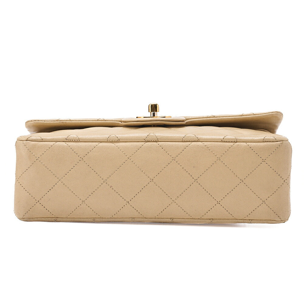 CHANEL Lambskin Matelasse Double Flap 23cm Chain Shoulder Beige Gold-Tone Hardware, Pre-Owned