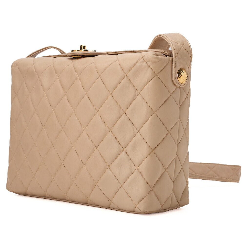 CHANEL Shoulder Bag Lambskin Matelasse Top Turn Lock One-Shoulder Bag Beige Gold-Tone Hardware, Pre-Owned