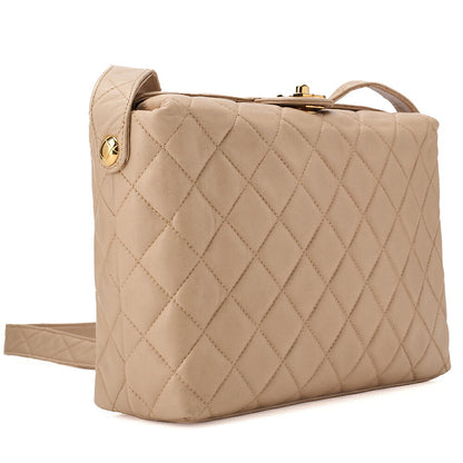 CHANEL Shoulder Bag Lambskin Matelasse Top Turn Lock One-Shoulder Bag Beige Gold-Tone Hardware, Pre-Owned