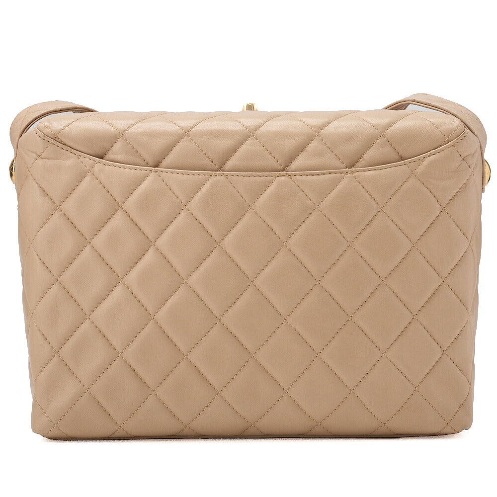CHANEL Shoulder Bag Lambskin Matelasse Top Turn Lock One-Shoulder Bag Beige Gold-Tone Hardware, Pre-Owned