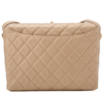 CHANEL Shoulder Bag Lambskin Matelasse Top Turn Lock One-Shoulder Bag Beige Gold-Tone Hardware, Pre-Owned