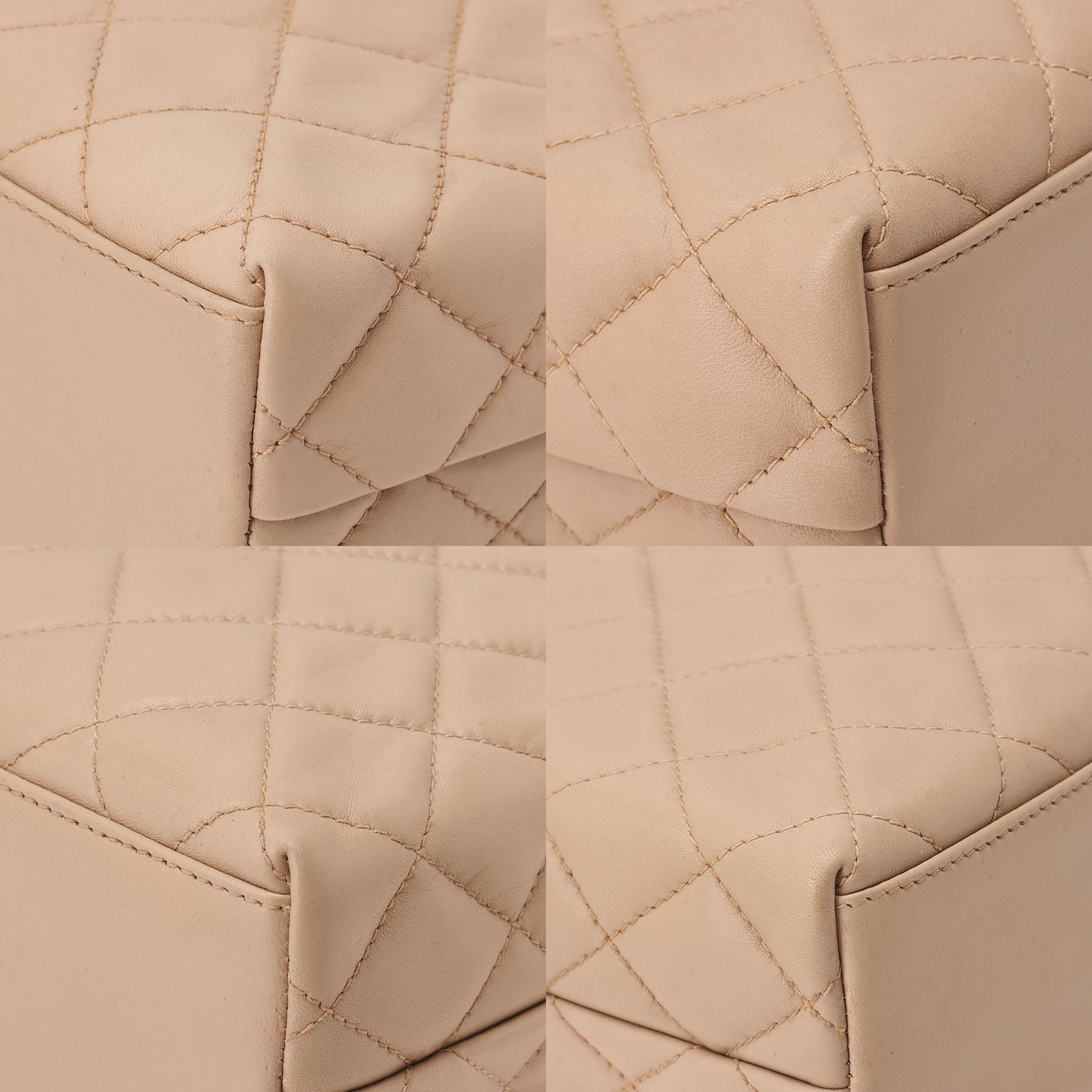 CHANEL Shoulder Bag Lambskin Matelasse Top Turn Lock One-Shoulder Bag Beige Gold-Tone Hardware, Pre-Owned