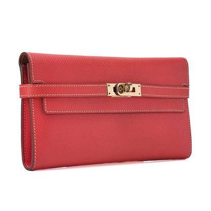 HERMES Kelly Wallet Tri-fold Long Wallet Epson Rose Azale x Gold Gold -Tone Hardware, Pre-Owned