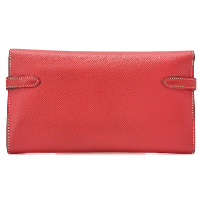 HERMES Kelly Wallet Tri-fold Long Wallet Epson Rose Azale x Gold Gold -Tone Hardware, Pre-Owned