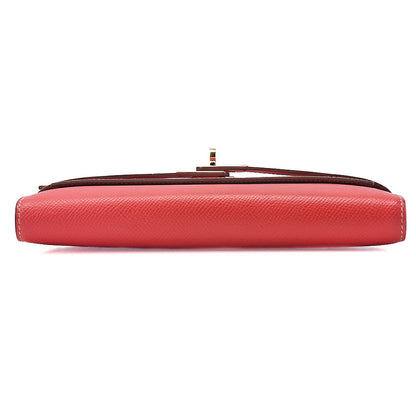 HERMES Kelly Wallet Tri-fold Long Wallet Epson Rose Azale x Gold Gold -Tone Hardware, Pre-Owned