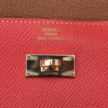 HERMES Kelly Wallet Tri-fold Long Wallet Epson Rose Azale x Gold Gold -Tone Hardware, Pre-Owned