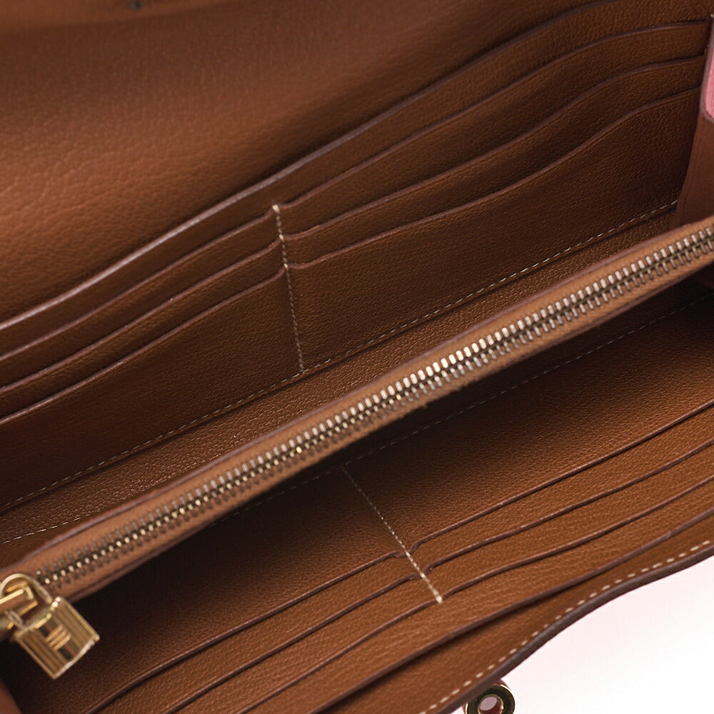 HERMES Kelly Wallet Tri-fold Long Wallet Epson Rose Azale x Gold Gold -Tone Hardware, Pre-Owned