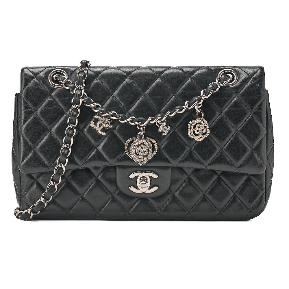 CHANEL Lambskin Matelasse Valentine's Day Single Flap Chain Shoulder Black Silver-Tone Hardware, Pre-Owned